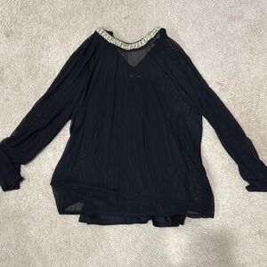 Moa Moa Black Ruffled Bib Collar Blouse